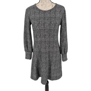 Ann Taylor Dress Med Petite Black White Plaid Academia Preppy